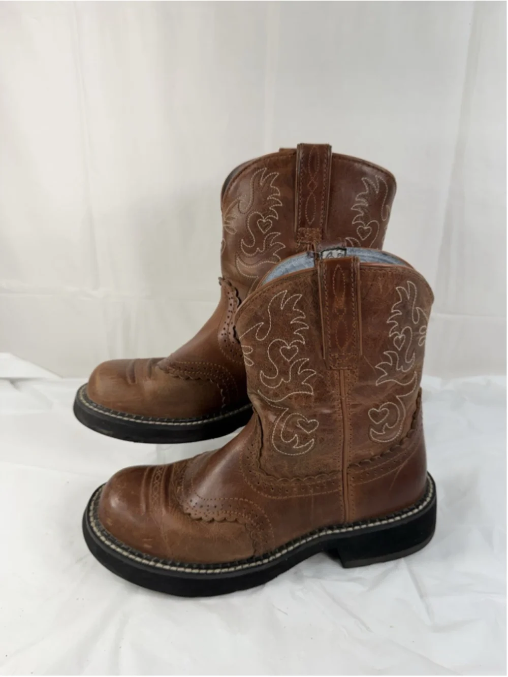 Ariat Fatbaby Saddle Boots Womens 10 Tan Leather Heart Western Cowgirl Rustic